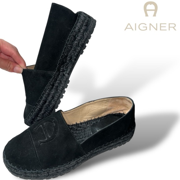 Etienne Aigner Designer Platform Espadrilles Black - Picture 1 of 8